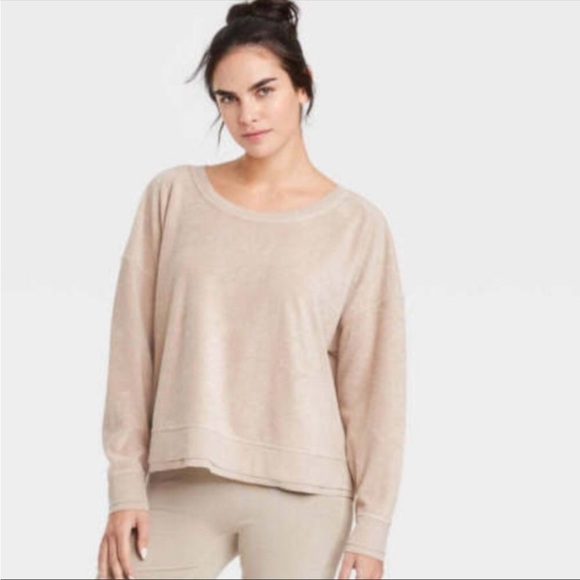 JoyLab Tan French Terry Cloth oversized  Open Back Sweatshirt -size small-NWT - Picture 1 of 8